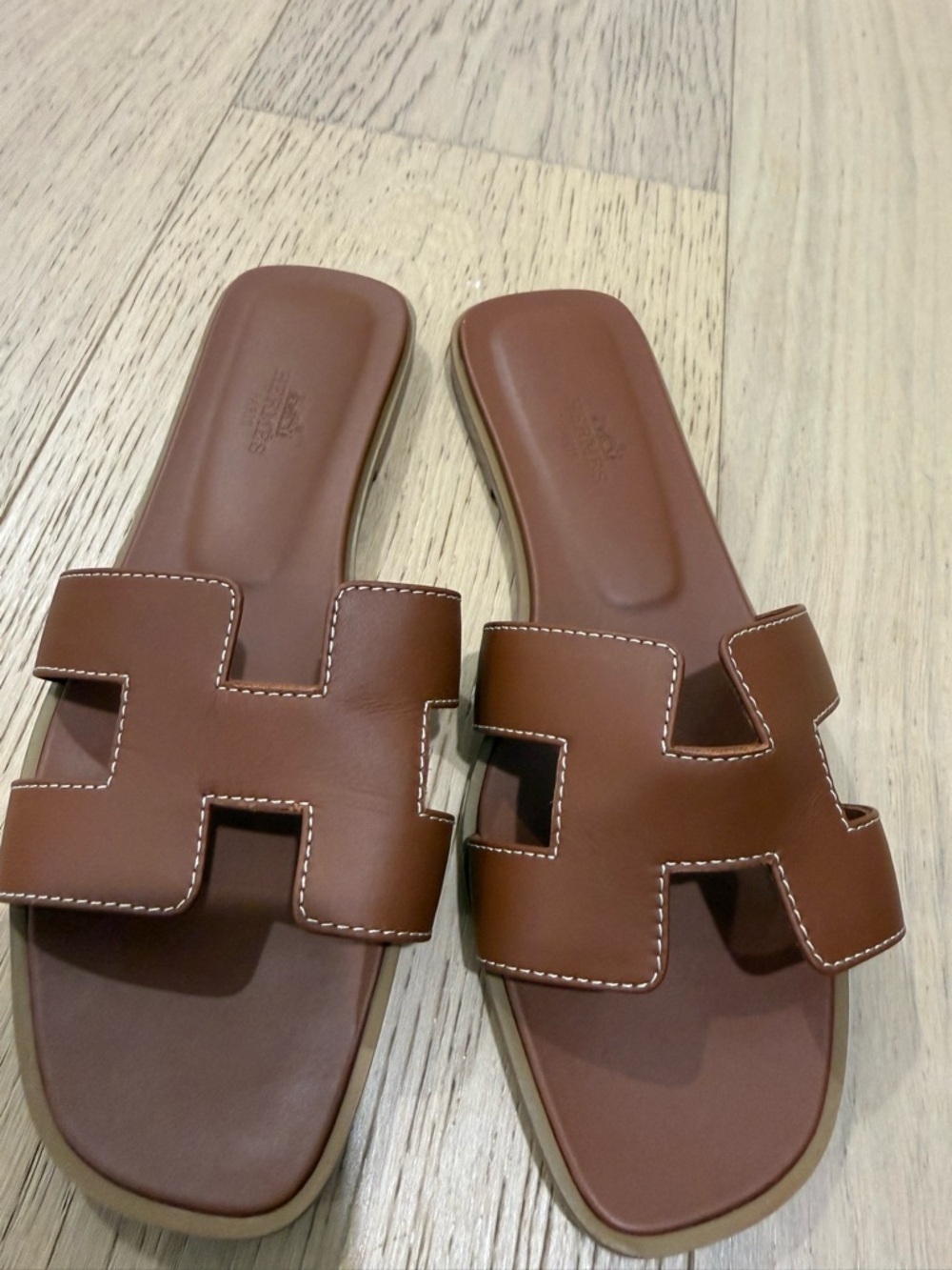 Hermes Brown Leather H-Cut Slide Sandals - Women - Picture 2 of 5